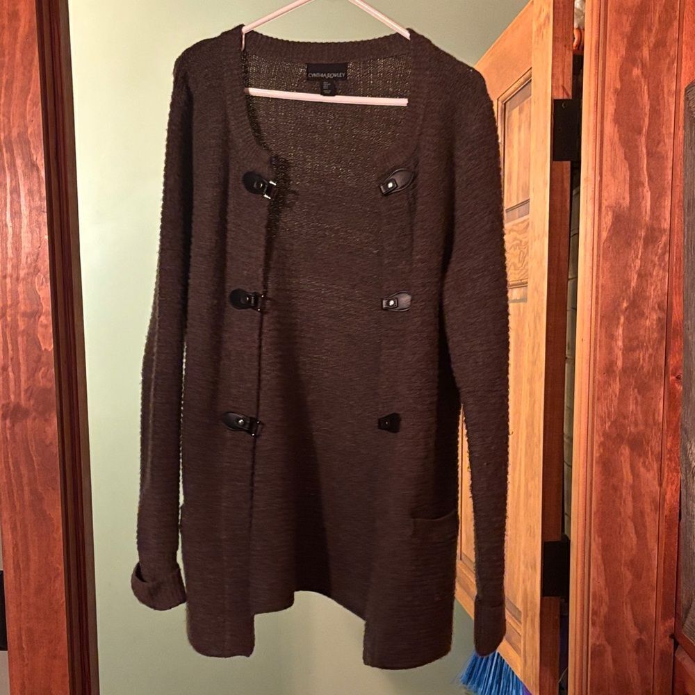 Cynthia Rowley Chocolate Brown long Cardigan with Metal and Leather Accents